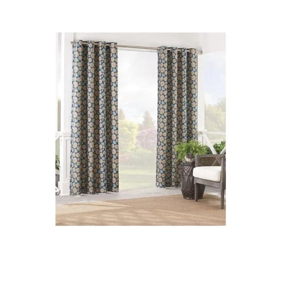 Waverly NIP Indigo (Blue & Tan) Sun n Shade Sand Dollar Window Curtain, 52x95 - Picture 1 of 5